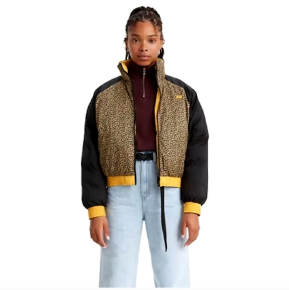 Levi's Lydia Reversible Puffer Black and Gold Puffer Jacket - Size Large
